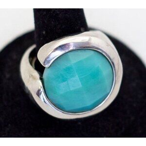 Size 10, Vintage Silver Tone Blue Faux Pearl Ring - A23